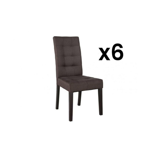 Vente-Unique - Lot de 6 chaises VILLOSA - Tissu marron & Pieds bois foncé - Chaises Vente-Unique