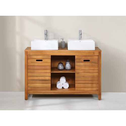 Vente-Unique - Meuble de salle de bain en bois d'acacia avec double vasque - 130 cm  - PULUKAN - meuble bas salle de bain