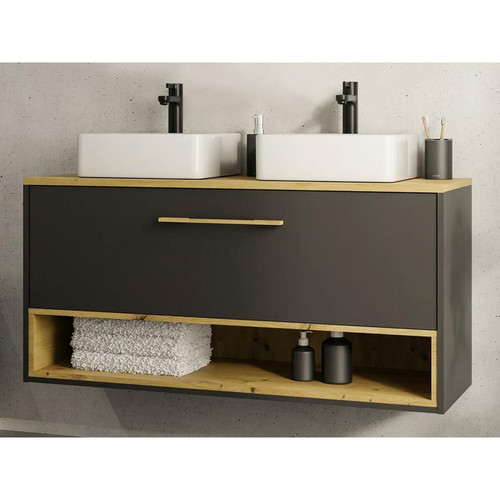 Vente-Unique - Meuble de salle de bain suspendu anthracite avec double vasque à poser - 120 cm - YANGRA Vente-Unique  - Meuble double vasque 120