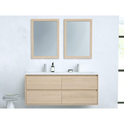 Vente-Unique - Meuble de salle de bain suspendu avec vasque à encastrer - Placage chêne - 120 cm - MILIPAM - meuble bas salle de bain