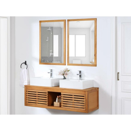 meuble bas salle de bain Vente-Unique Meuble de salle de bain suspendu en bois d'acacia avec double vasque et miroirs - 130 cm  - PENEBEL