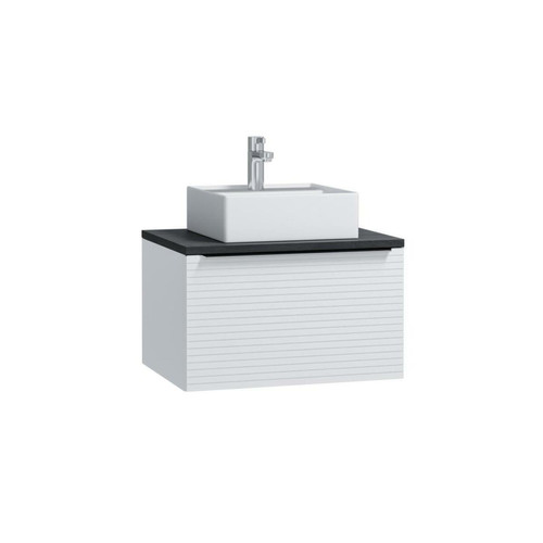 Vente-Unique Meuble de salle de bain suspendu strié blanc avec simple vasque à poser - 60 cm - LATOMA