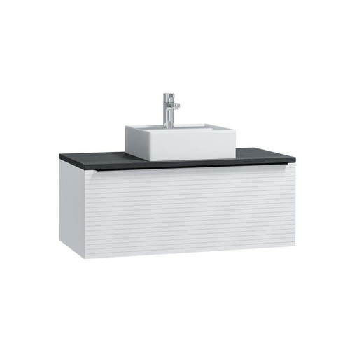 Vente-Unique Meuble de salle de bain suspendu strié blanc avec simple vasque à poser - 90 cm - LATOMA