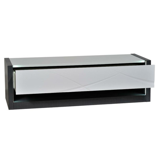 Vente-Unique Meuble TV 1 tiroir et 1 niche - Avec LEDs - Anthracite et blanc laqué - LUDMILA