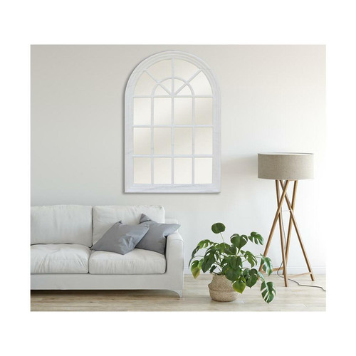 Vente-Unique Miroir fenêtre en bois de paulownia MONTESQUIEU - L.80 x H.120 cm - Blanc effet vieilli