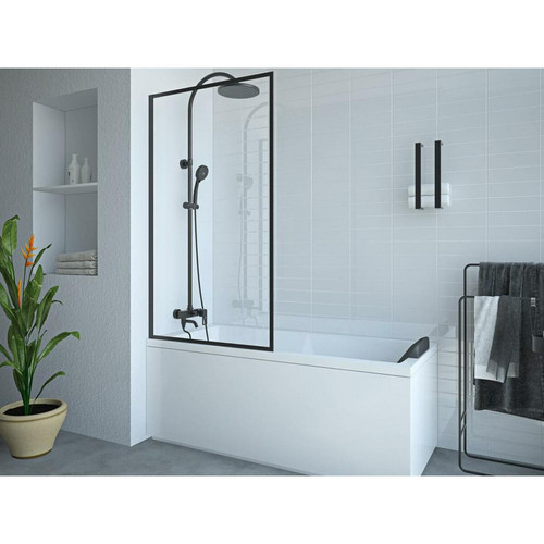 Pare-baignoire Vente-Unique Pare baignoire noir mat style industriel - 70 x 140 cm - Verre trempé - BRADENTON