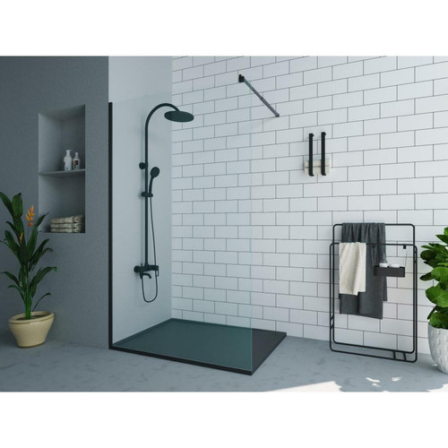 Cabine de douche Vente-Unique Paroi de douche à l'italienne noir mat au style industriel - 120x200 cm - DAREN
