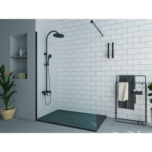 Vente-Unique Paroi de douche à l'italienne noir mat au style industriel - 140x200 cm - DAREN