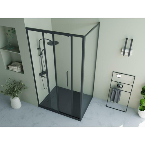 Vente-Unique Paroi de douche avec porte coulissante noir mat style industriel - 120 x 80 x 195 cm - TORONI