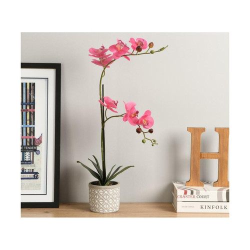 Plantes et fleurs artificielles Vente-Unique Plante artificielle orchidée avec pot en ciment - H.55 x L.30 cm - Rose - RIOSANE