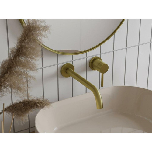 Robinet de lavabo Vente-Unique Robinet mitigeur mécanique à encastrer avec bout arrondi - Doré finition satinée - LOZOYA