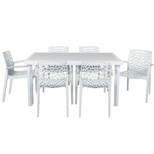 Ensembles tables et chaises Vente-Unique Salle à manger de jardin  - Table + 6 fauteuils - Polypropylène - Blanc dolomite - DIADEME de MYLIA