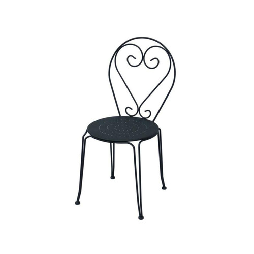 Ensembles tables et chaises Salle à manger de jardin en métal façon fer forgé : une table et 4 chaises empilables - Anthracite - GUERMANTES de MYLIA