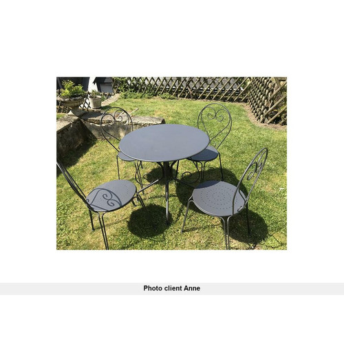 Ensembles tables et chaises Vente-Unique Salle à manger de jardin en métal façon fer forgé : une table et 4 fauteuils empilables - Anthracite - GUERMANTES de MYLIA