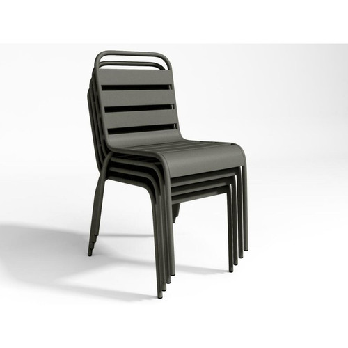 Ensembles tables et chaises Salle à manger de jardin en métal - une table D.60cm et 2 chaises empilables - Gris foncé - MIRMANDE de MYLIA