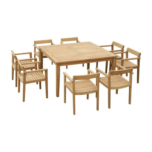 Ensembles tables et chaises Salle à manger de jardin en teck : 1 table carrée + 8 fauteuils - Naturel clair - ALLENDE de MYLIA