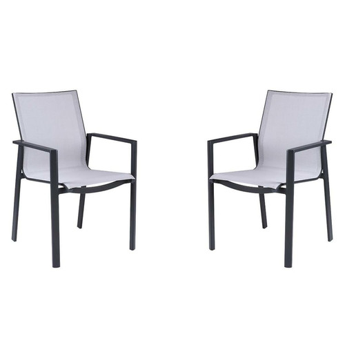 Ensembles tables et chaises Salle à manger de jardin noire en aluminium - Table L. 229 cm + 8 fauteuils gris et noir - MENDOZA