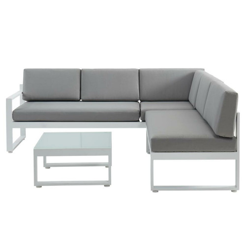 Ensembles canapés et fauteuils Salon de jardin en aluminium : Table basse et canapé d'angle relevable 6 places - Gris - PALAOS II