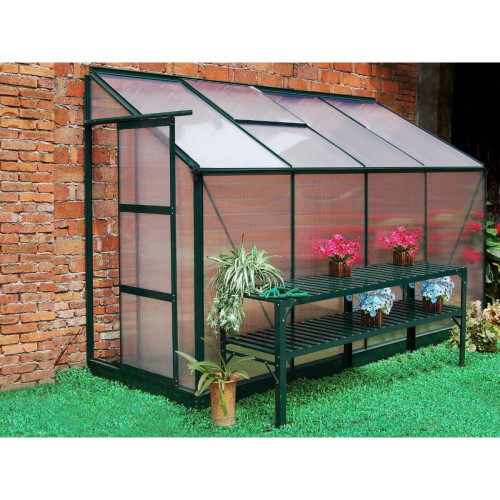 Vente-Unique - Serre de Jardin adossée en polycarbonate de 2,9m² avec embase - Vert - ZENAIS - Serres de jardin