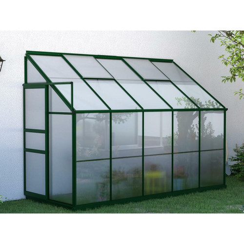 Vente-Unique -Serre de Jardin adossée en polycarbonate de 3,7 m² avec embase - Vert - CALICE II Vente-Unique  - Serres de jardin