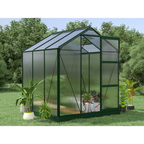 Serres en verre Vente-Unique Serre de Jardin en polycarbonate de 3,4 m² avec embase - Vert - GIARDINA