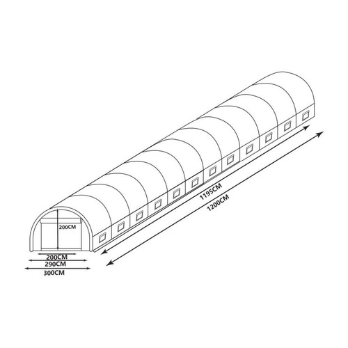 Vente-Unique Serre tunnel avec structure en acier 36 m² - L300 x l1200 x H200 cm - IPOMEA