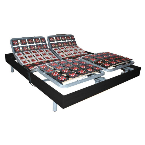 Sommiers de relaxation Vente-Unique Sommier électrique de relaxation 2x65 plots déco bois noir - 2 x 80 x 200 cm  - moteurs OKIN - NAFURI de DREAMEA