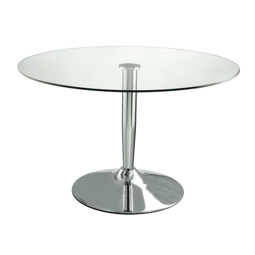 Tables à manger Vente-Unique Table à manger ronde NOLAN - 2 couverts - Verre trempé & métal chromé
