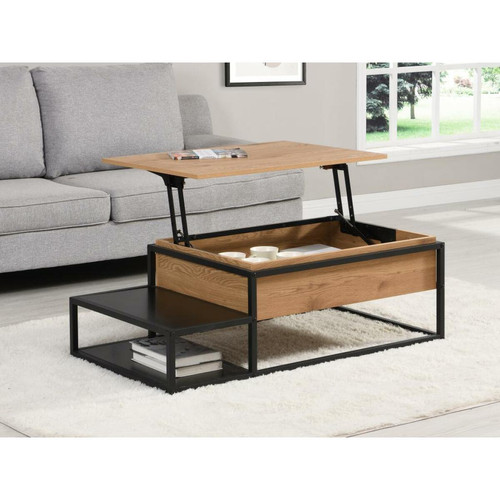 Vente-Unique - Table basse avec plateau relevable - MDF et Métal - Naturel et noir - LUTESA Vente-Unique  - Table basse hauteur 60 cm