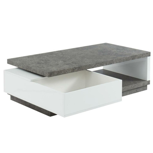 Tables basses Table basse FLAVIAN coffre de rangements pivotant - MDF blanc laqué et plateau effet béton