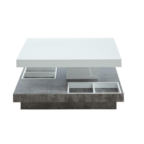 Tables basses Table basse - Plateau pivotant - MDF laqué blanc et béton - FAUSTO II