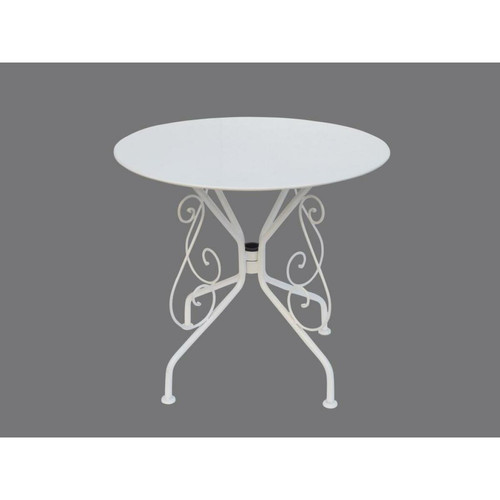 Ensembles tables et chaises Table de jardin D.80 cm en métal façon fer forgé  - Blanc - GUERMANTES de MYLIA