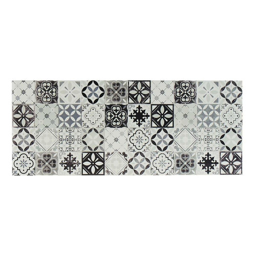 Tapis Vente-Unique Tapis de couloir en vinyle effet carreaux de ciment MOSAÏ - 66x160 cm - noir et blanc