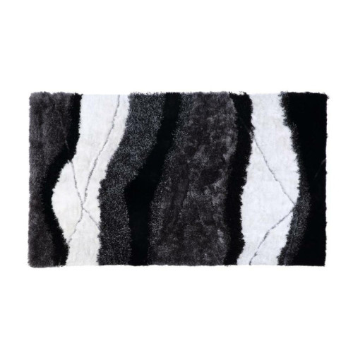 Tapis Vente-Unique Tapis shaggy à poils longs ECUME -  tufté main - Noir et Blanc - 200 x 290 cm