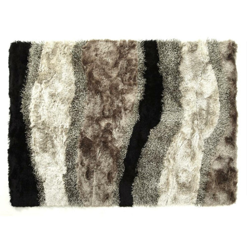 Vente-Unique - Tapis shaggy à poils longs ECUME - tufté main - Taupe, blanc et noir - 140 x 200 cm Vente-Unique  - Tapis 200x200
