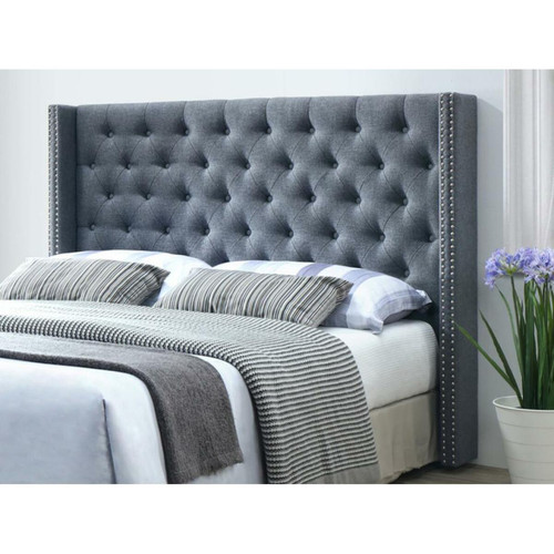 Vente-Unique - Tête de lit capitonnée - 170 cm - Tissu - Gris - MASSIMO - Literie Coloris chêne kronberg et gris sidewalk