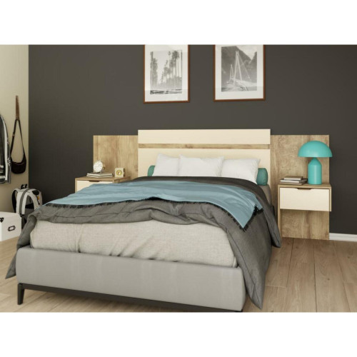 Vente-Unique - Tête de lit extensible avec chevets  - 140/160 cm - Coloris : Naturel et ivoire - PARATI - Têtes de lit