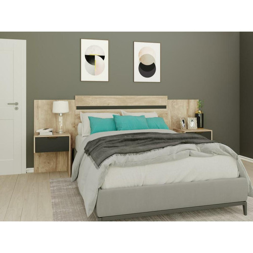 Vente-Unique - Tête de lit extensible avec chevets  - 140/160 cm - Coloris : Naturel et noir - PARATI - Vente-Unique