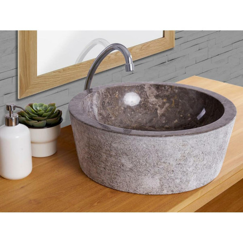 Vente-Unique - Vasque de salle de bain en marbre VOLCA - Couleur grise Vente-Unique  - Vasque grise salle bain