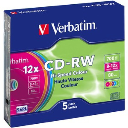 Verbatim - CD-RW 700 Mo certifié 12x couleur (pack de 5, boitier slim) Verbatim  - Cd verbatim