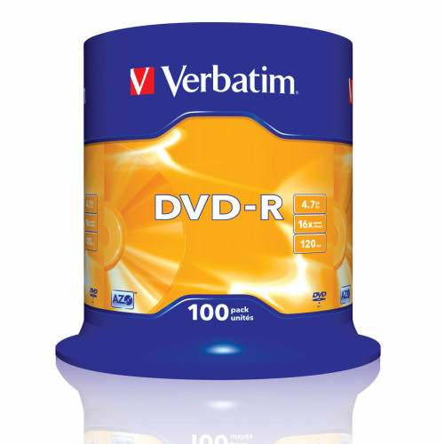Verbatim - DVD-R 4.7 Go certifié 16x (pack de 100, spindle) Verbatim  - CD et DVD Vierge