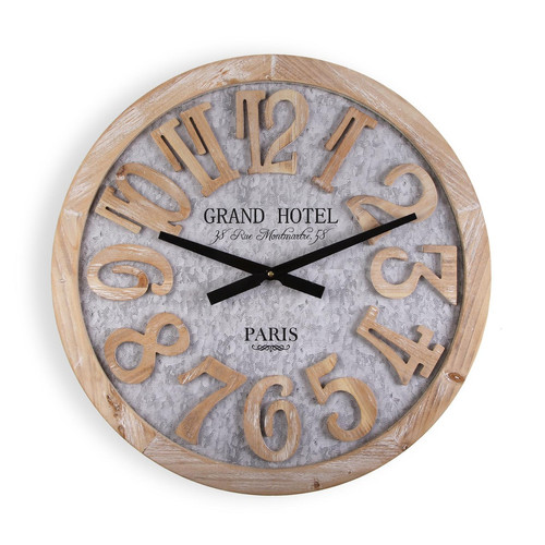 VERSA - Horloge Murale pour la Cuisine, Pendule pour Salon Macquarie 60x5x60cm,Bois et métal, Gris et Marron VERSA  - Horloge 60 cm