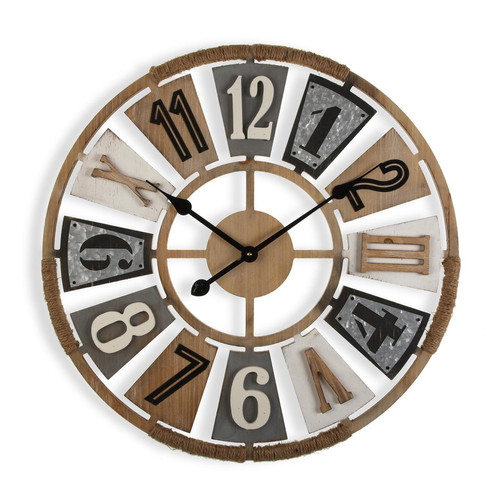 VERSA - Horloge Murale pour la Cuisine, Pendule pour Salon Lick 60x4,5x60cm,Bois MDF, Gris, marron et noir VERSA  - Horloge murale bois