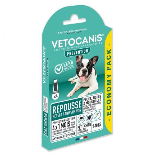 Vetocanis - VETOCANIS 4 Pipettes anti-puces et anti-tiques - Pour petit chien 2-10 kg - 4x 1 mois de protection Vetocanis   - Anti-parasitaire pour chien Vetocanis