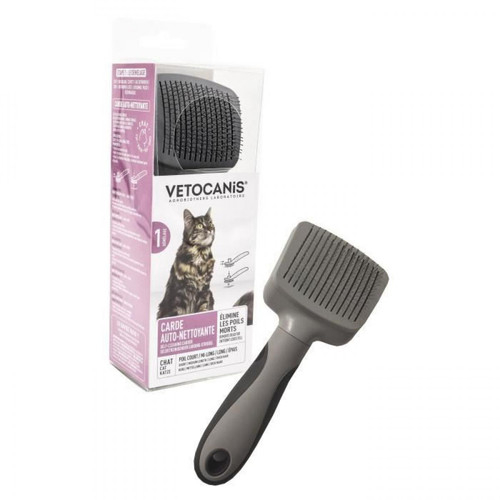 Vetocanis - VETOCANIS Brosse carde retractable et autonettoyante - Pour éliminer les poils morts - Pour chat Vetocanis  - Bonnes affaires Jouet pour chat