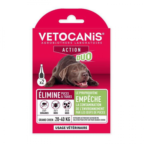 Vetocanis - VETOCANIS Pipette Action Duo Spot on - Anti-puces et anti-tiques pour grand chien - Lot de 2 pipettes - Anti-parasitaire pour chien Vetocanis