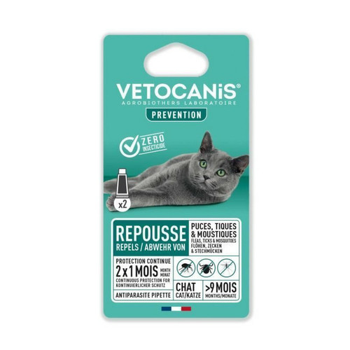 Vetocanis - VETOCANIS 2 Pipettes anti-puces et anti-tiques - Pour Chat - 2x 1 mois de protection Vetocanis  - Anti-parasitaire pour chat