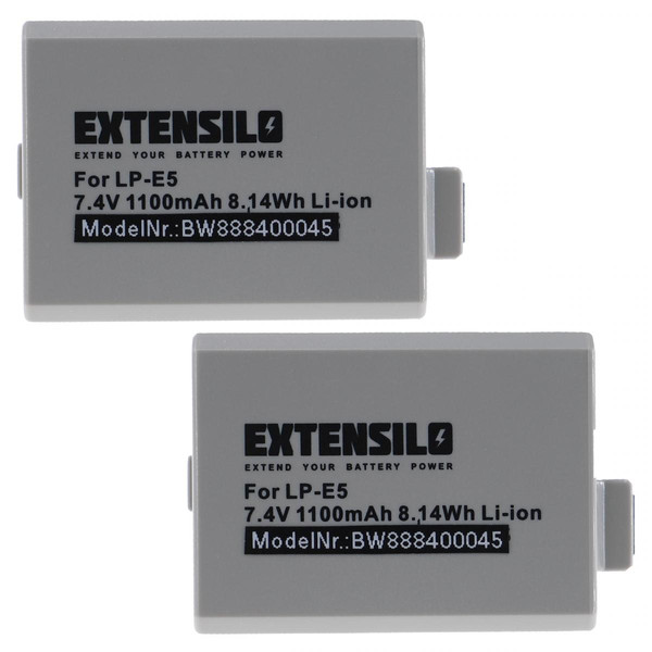 Batterie Photo & Video Vhbw EXTENSILO 2x Batteries compatible avec Canon EOS 450D, 500D, 1000D, Digital Rebel XSi, Kiss F appareil photo (1100mAh, 7,4V, Li-ion)
