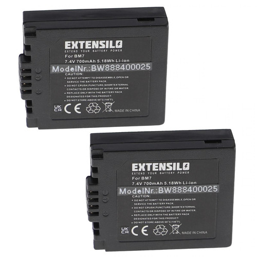 Batterie Photo & Video Vhbw EXTENSILO 2x Batteries compatible avec Panasonic Lumix DMC-FZ2, DMC-FZ3, DMC-FZ4, DMC-FZ20 appareil photo, reflex numérique (700mAh, 7,4V, Li-ion)