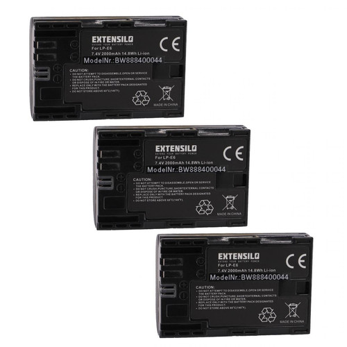 Vhbw - EXTENSILO 3x Batteries compatible avec Canon EOS 80D, R, 90D, Ra, R5, R6, 7D Mark II appareil photo, reflex numérique (2000mAh, 7,4V, Li-ion) Vhbw  - Batterie Photo & Video